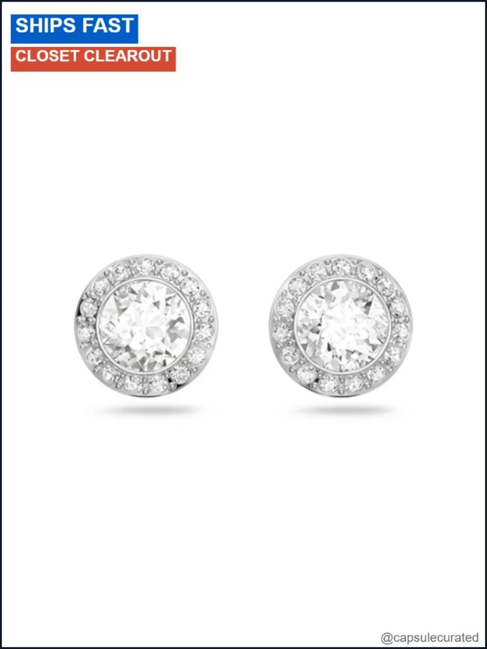 Crystal Stud Earrings Rhodium Plated Butterfly Back